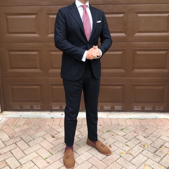 EUC SPIER & MACKAY Navy Flannel Pinstripe Suit 38R - Picture 3 of 9